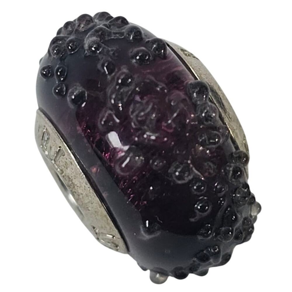 Murano RL Sterling Silver 925  Dark Burgundy Bubble Glass Slide Charm Bead